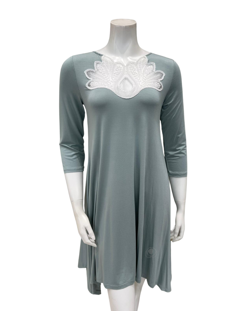 OZ246 Agave Green Flared Modal Nightshirt with White Lace Neckline