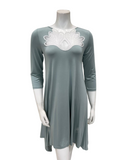 Oh! Zuza Agave Green Flared Modal Nightshirt with White Lace Neckline