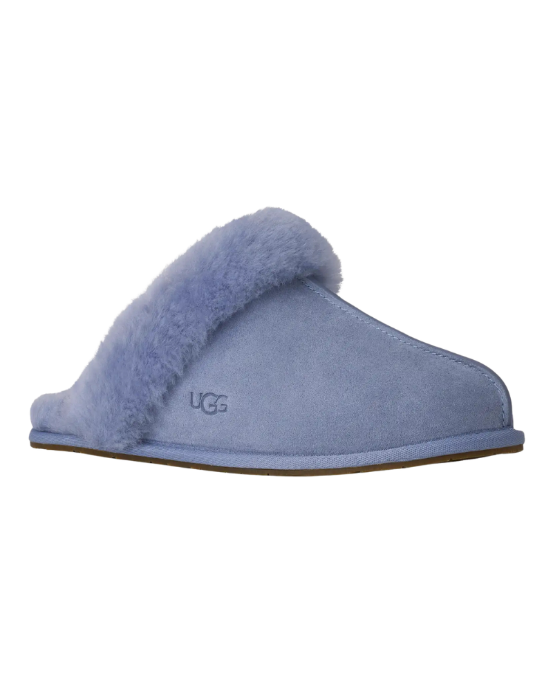 UGG Scuffette II Stormy Blue Suede Slipper with Fur Trim
