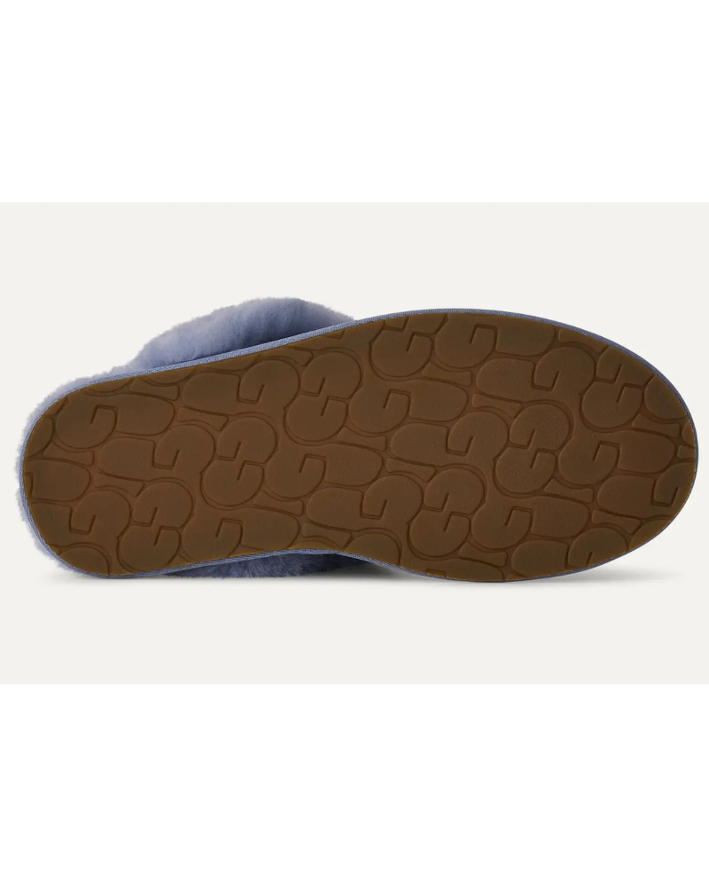 UGG Scuffette II Stormy Blue Suede Slipper with Fur Trim