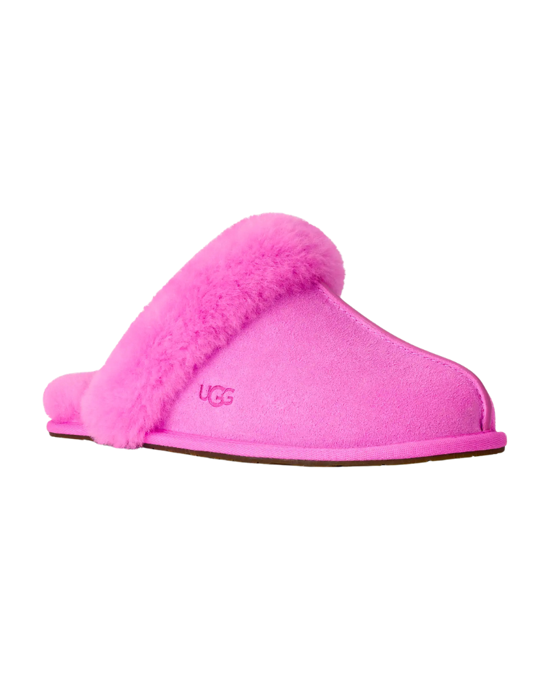 UGG Scuffette II Bright Fuchsia Suede Slipper with Fur Trim