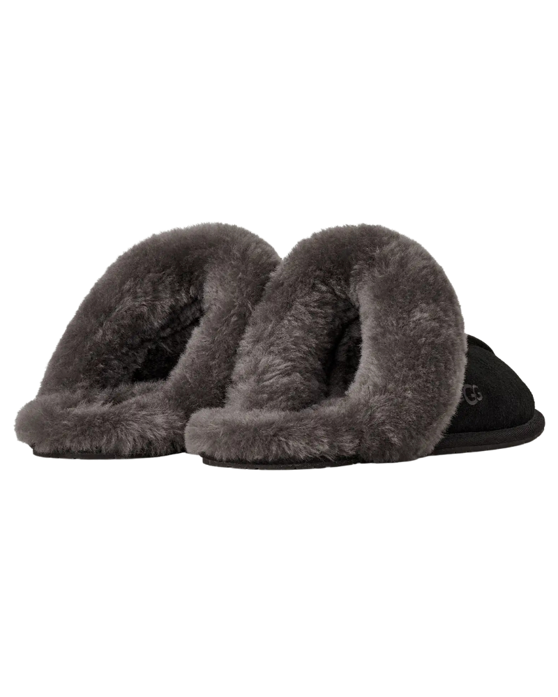 UGG Black/Grey Scuffette II Suede Slipper with Fur Trim