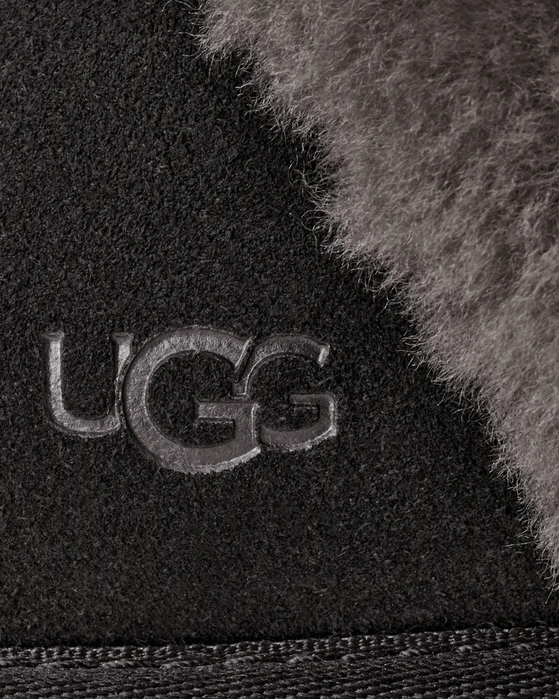 UGG Black/Grey Scuffette II Suede Slipper with Fur Trim