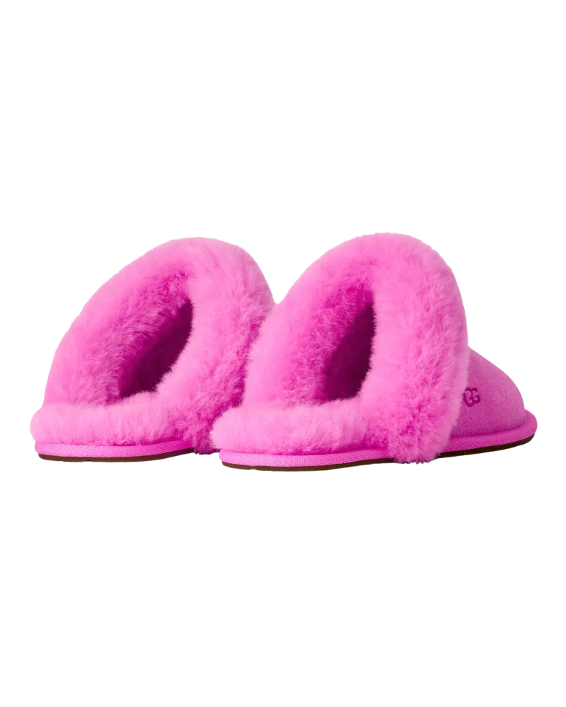 UGG Scuffette II Bright Fuchsia Suede Slipper with Fur Trim