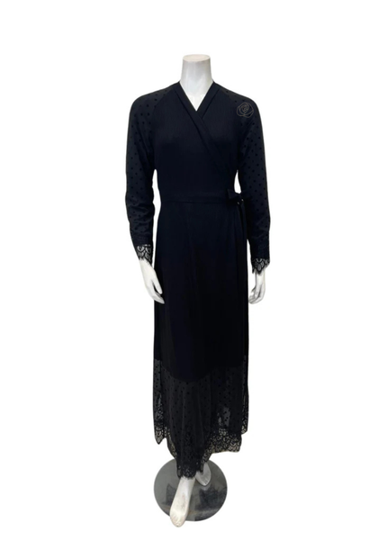 Oh! Zuza Black Ribbed Modal with Sheer Lace Long Robe