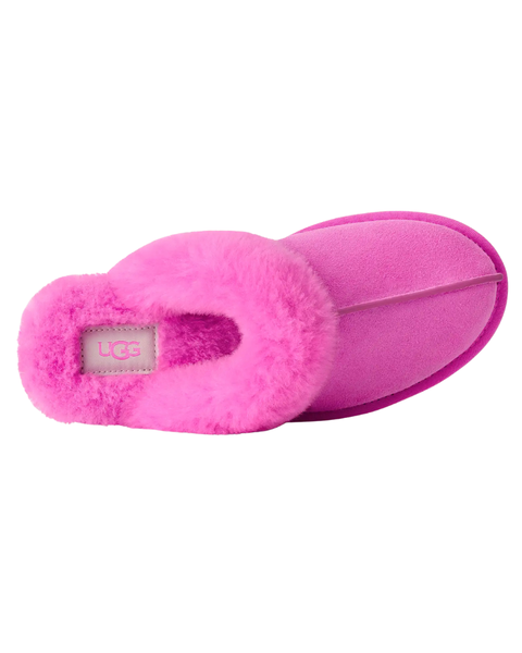 UGG Bright Fuchsia Scuffette II Suede Slipper with Fur Trim