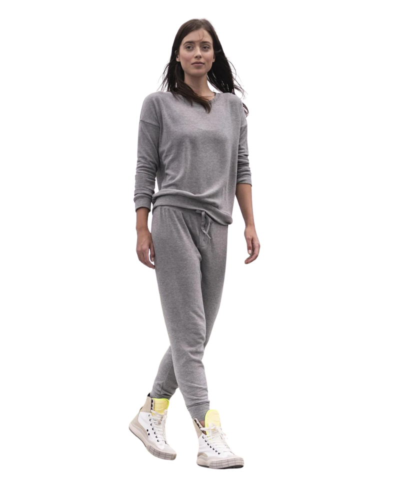 Aspen Dream Heather Grey Cozy Crew Neck Top & Joggers Pajamas Set