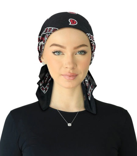 Cherie HB-168BKRD Black/Red Short Tails Pre-Tied Bandanna Myselflingerie.com