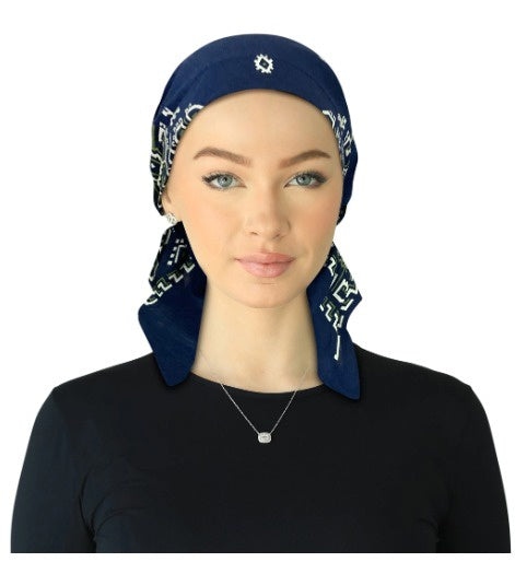 Cherie HB-168NYGN Navy/Green Short Tails Pre-Tied Bandanna Myselflingerie.com