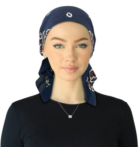 Cherie HB-168NYRD Navy/Red Short Tails Pre-Tied Bandanna Myselflingerie.com