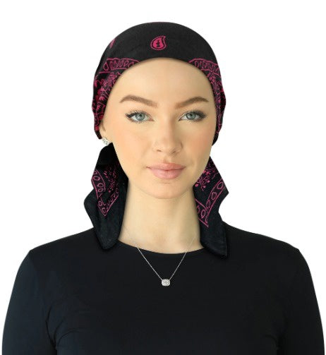 Cherie HB-168BKHP Black/Hot Pink Short Tails Pre-Tied Bandanna Myselflingerie.com