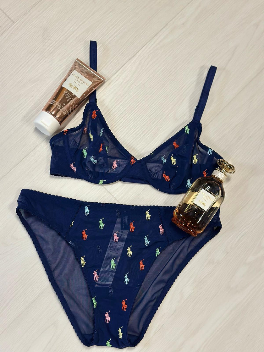 Polo by Ralph Lauren 4P0178-R2815 Navy Mesh Embroidered Sheer Bikini Myselflingerie.com
