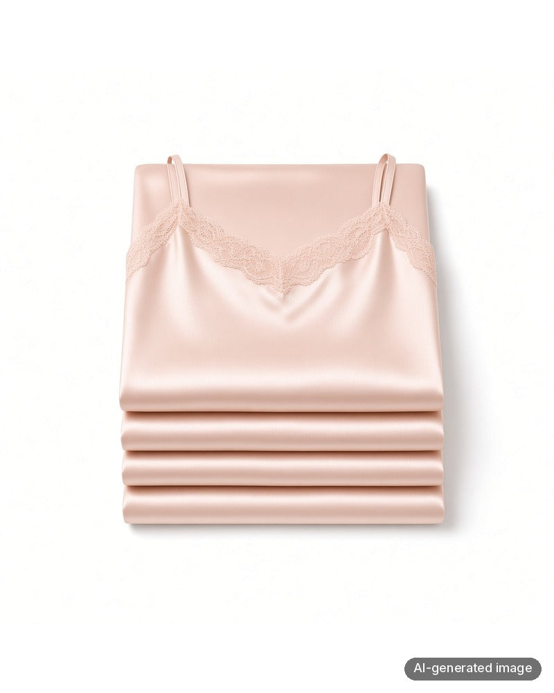 Folded Madeleine Fig Brigitte Pink Satin Poly Lace Cami & Panty Set