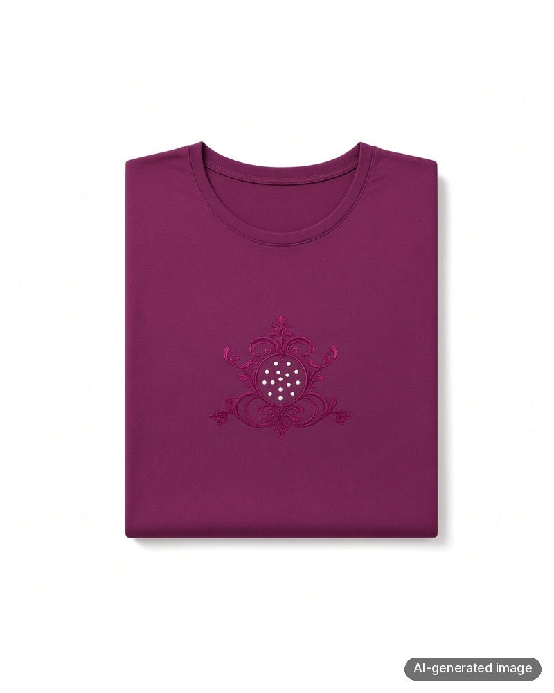Folded Angelice Plum Royal Embroidery Modal Coverall Nursing Nightgown