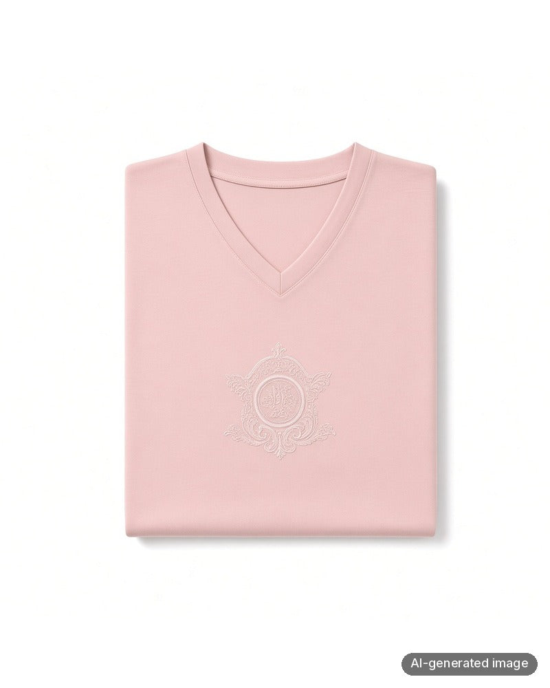 Folded Angelice Light Pink Royal Embroidery V Neck Pull On Modal Nightgown