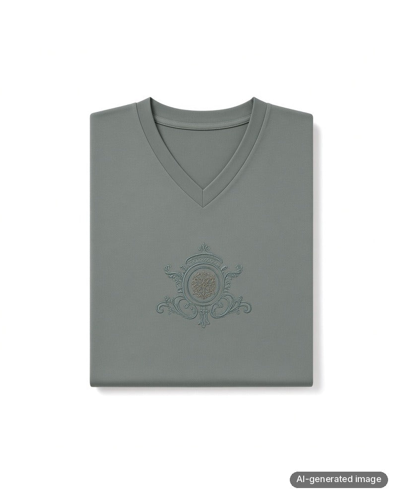 Folded Angelice Sage Green Royal Embroidery V Neck Pull On Modal Nightgown