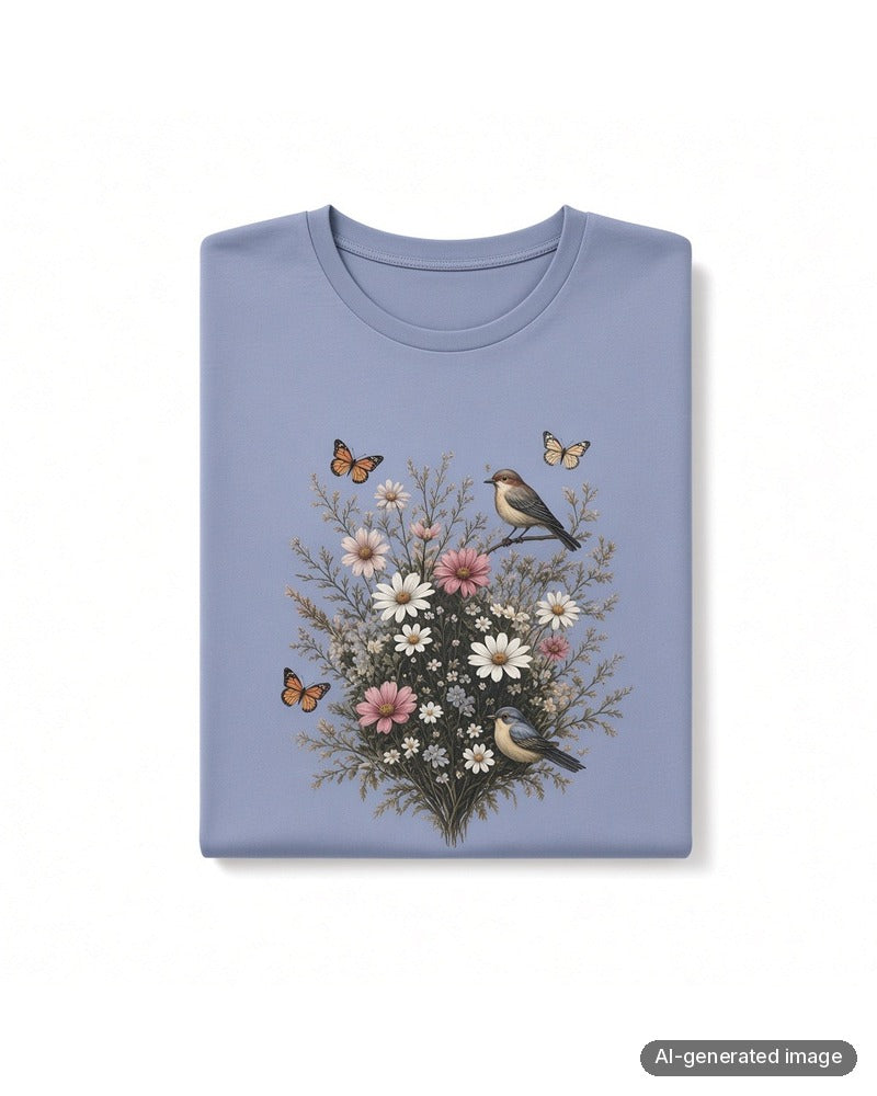 Folded Angelice Pale Blue Garden Print Pull On Modal Nightgown