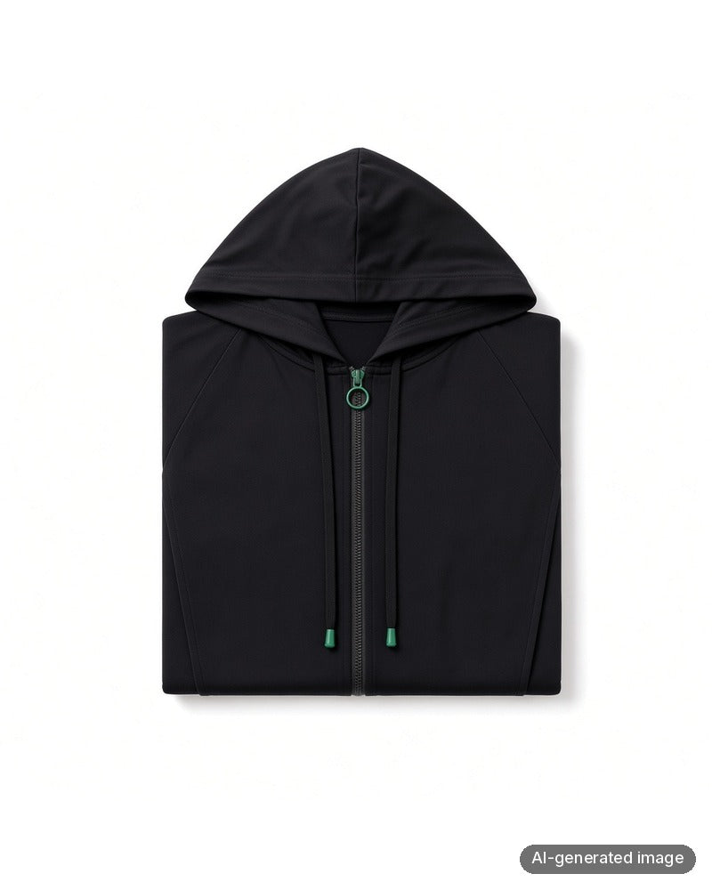 Folded Sparrow Black Rayon Speckled Hood & Cuffs Zip Up with Pockets Lounger Morning Robe