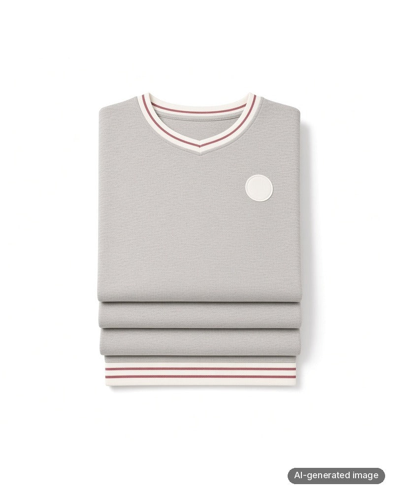 Folded Mon Loungewear Heathered Stone Varsity Cotton Blend Pajamas Set