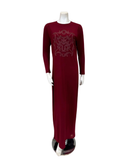 Chicolli N5055-24C Burgundy Laurel Motif Cotton Blend Coverall Nightgown Myselflingerie.com