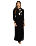 1121 Leaf Print Black Button Down Cotton Nightgown