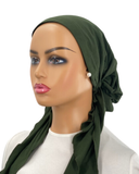 VT2394-25 Hunter Green Micro Ribbed Versatile Style Long Tails Open Back Pre-Tied Bandanna