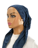 VT2485-25 Dark Denim Modern Rustic Versatile Style Long Tails Open Back Pre-Tied Bandanna