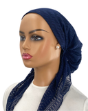 Ahead Dark Blue Hairpine Lace Versatile Style Long Tails Open Back Pre-Tied Bandanna