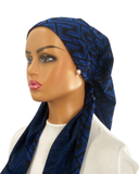 IT2484-25 Black/Blue Corners Israeli Style Long Tails Pre-Tied Bandanna