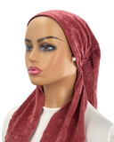 IT2396-25 Dry Rose Melange Velvet Israeli Style Long Tails Pre-Tied Bandanna