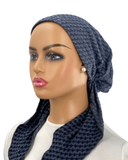 IT2383-25 Denim Blue Rippled Israeli Style Long Tails Pre-Tied Bandanna