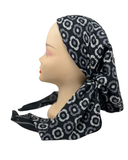 TSFVP-DA-BK Black  Daisy Crinkle Print Pre-Tied Bandanna with Velvet Grip