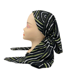 TSFVP-RB-BKGN Black/Green Rainbow Lines Print Pre-Tied Bandanna with Velvet Grip