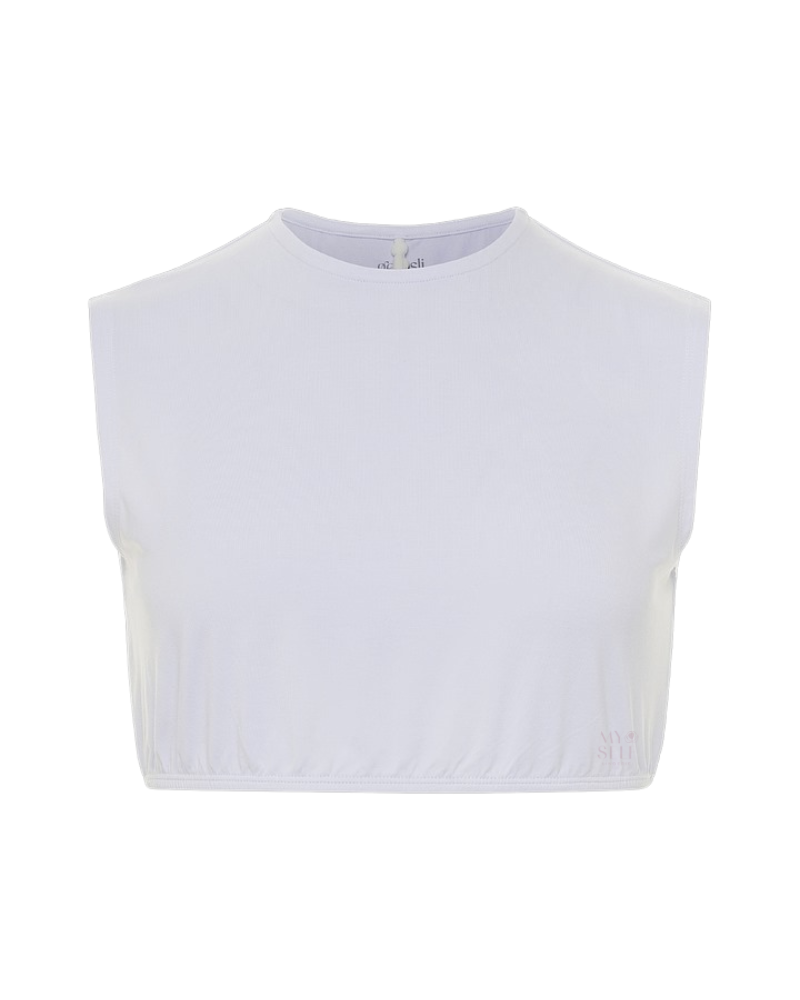 Gemsli SH368 White Modal Sleeveless Crop Shell Adjustable Neck Myselflingerie.com