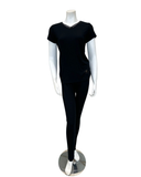 VPJ-SS-BK Black Short Sleeve Ribbed V Neck Pajamas Set