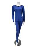 VPJ-RB-PER Perriblue Ribbed V Neck Pajamas Set