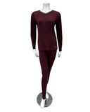 Jackie O'Loungewear Raisin Ribbed V Neck Pajamas Set