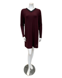 Jackie O'Loungewear Raisin Ribbed V Neck Lace Long Sleeves Modal Nightshirt