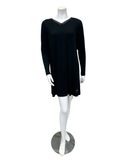 NGHTSHRT-RB-BLK Black Ribbed V Neck Lace Long Sleeves Modal Nightshirt