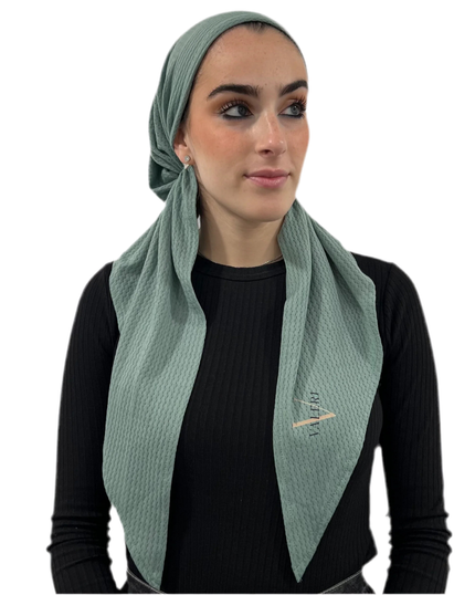 Valeri Green Eyelet Knit Pre-Tied Bandanna with Full Grip Myselflingerie.com