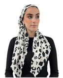 Leopard Black & White Crinkle Pre-Tied Bandanna with Full Grip