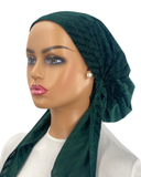 VT2413-25 Dark Green Chevron Sheen Versatile Style Long Tails Open Back Pre-Tied Bandanna