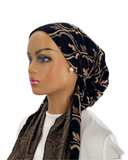 TT2399-25 Black/Gold Morning Glory Timeless Fit Pre-Tied Bandanna