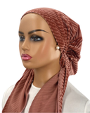 IT2414-25 Mauve Velvet Stripes Israeli Style Long Tails Pre-Tied Bandanna