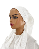 VT2453-25 White Rippled Versatile Style Long Tails Open Back Pre-Tied Bandanna