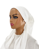 IT2453-25 White Rippled Israeli Style Long Tails Pre-Tied Bandanna