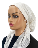 IT2406-25 White Pucker Gingham Israeli Style Long Tails Pre-Tied Bandanna