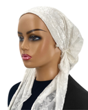 TT2386-25 White Velour Fleur Timeless Fit Pre-Tied Bandanna