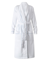 Calida 61302 #001 White with Light Blue Trim Cotton Blend Luxury Bath Robe Myselflingerie.com