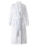 61302 #001 White with Light Blue Trim Cotton Blend Luxury Bath Robe